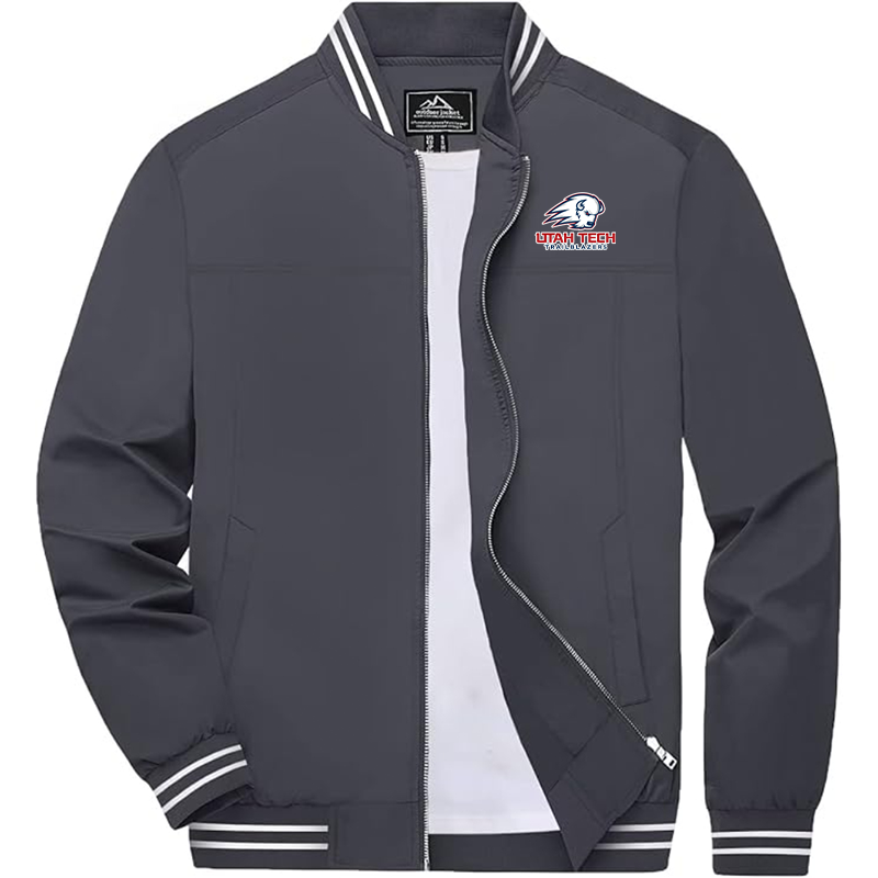 Men's Utah Tech Trailblazers Zip-Up Bomber Jacket Ribbed Collar and Cuffs Outerwear